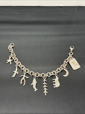 Sterling Silver Charm Bracelet with Ocean and Nature Motifs - Silver